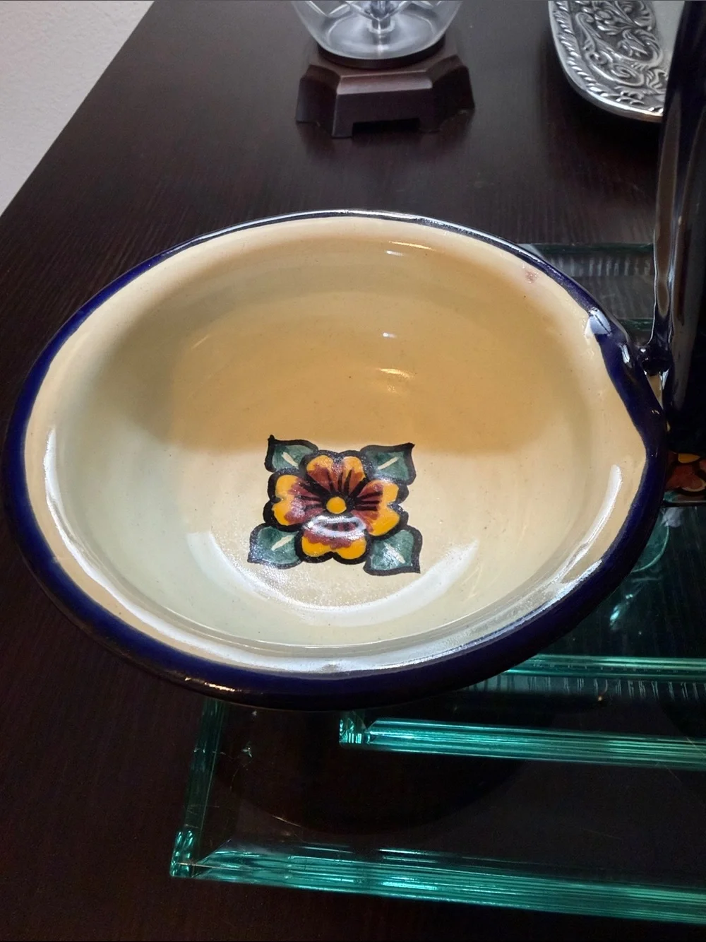 Mexican Talavera Handpainted Double Sided Salsa Bowls With Handle.